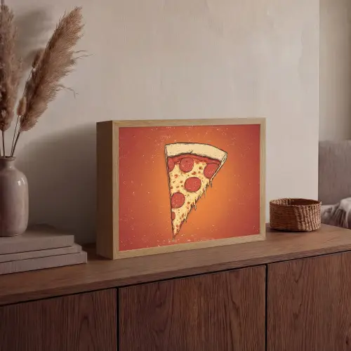 Pizza - Kaas - Rood - Pepperoni Light Box met batterij (Wandlamp) middel -sfeer2