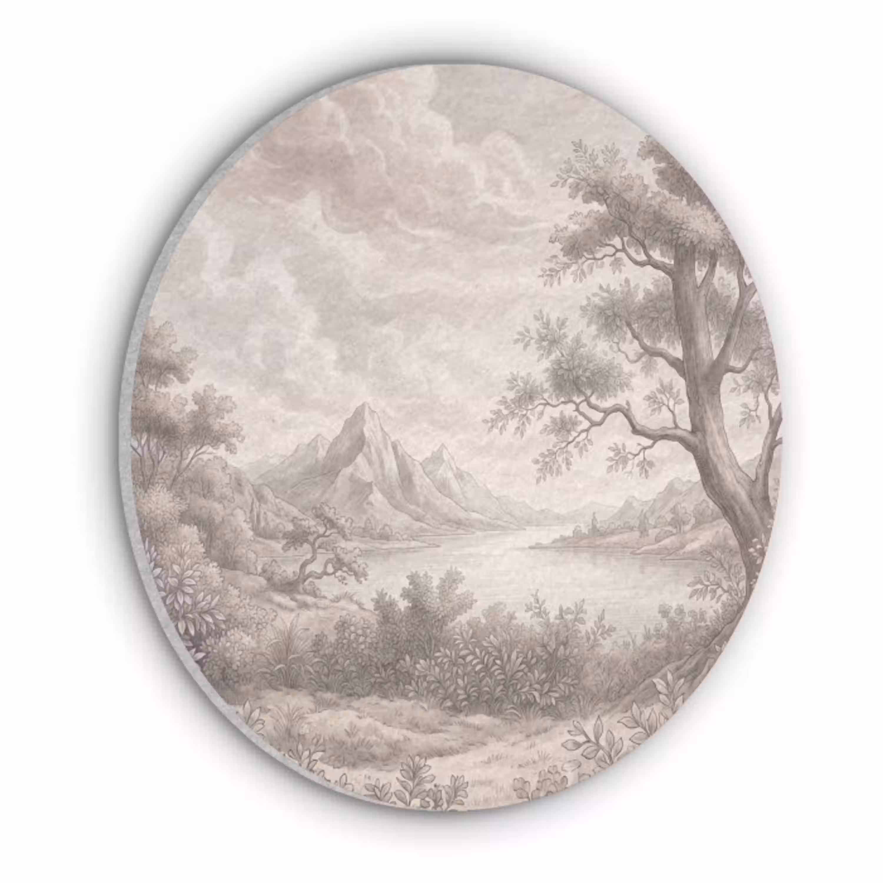 Landschap - Bergen - Meer - Natuur Akoestische PET Vilt - Rond klein -3d