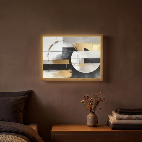 Abstract - Goud - Zilver - Vormen - Aesthetic Light Box met batterij (Wandlamp) middel -sfeer4