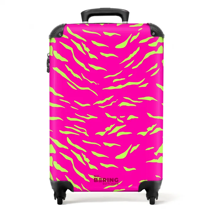 Felroze tijgerprint met limoengroene strepen NBS - Handbagage koffer - Kinderen Unisex middel -productfoto_recht