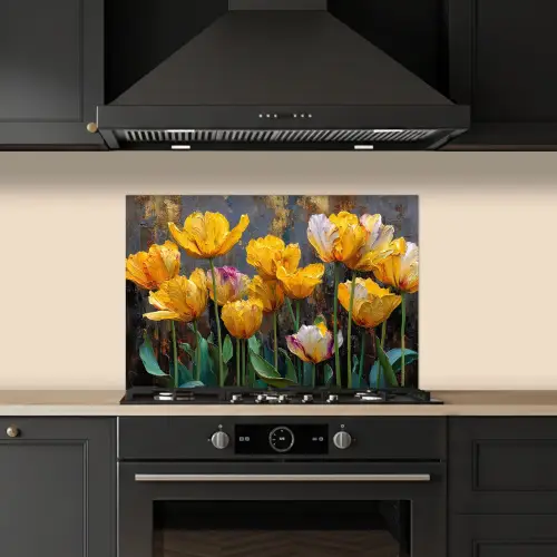Tulpen - Geel - Penseelstreken - Abstract keuken achterwand spatscherm klein -sfeer1