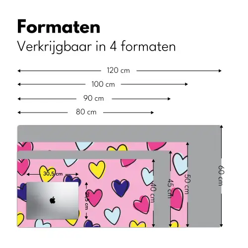 Hartjes - Valentijn - Patroon - Kleurrijk Muismat XXL klein -sfeer5