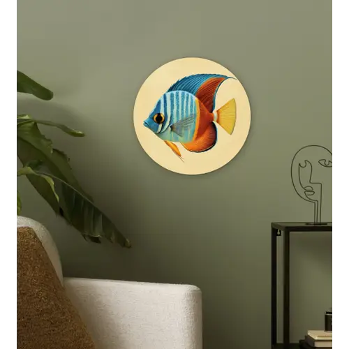 Vis - Vinnen - Blauw - Ogen Wandcirkel kunststof plaat 5mm dik klein -sfeer3
