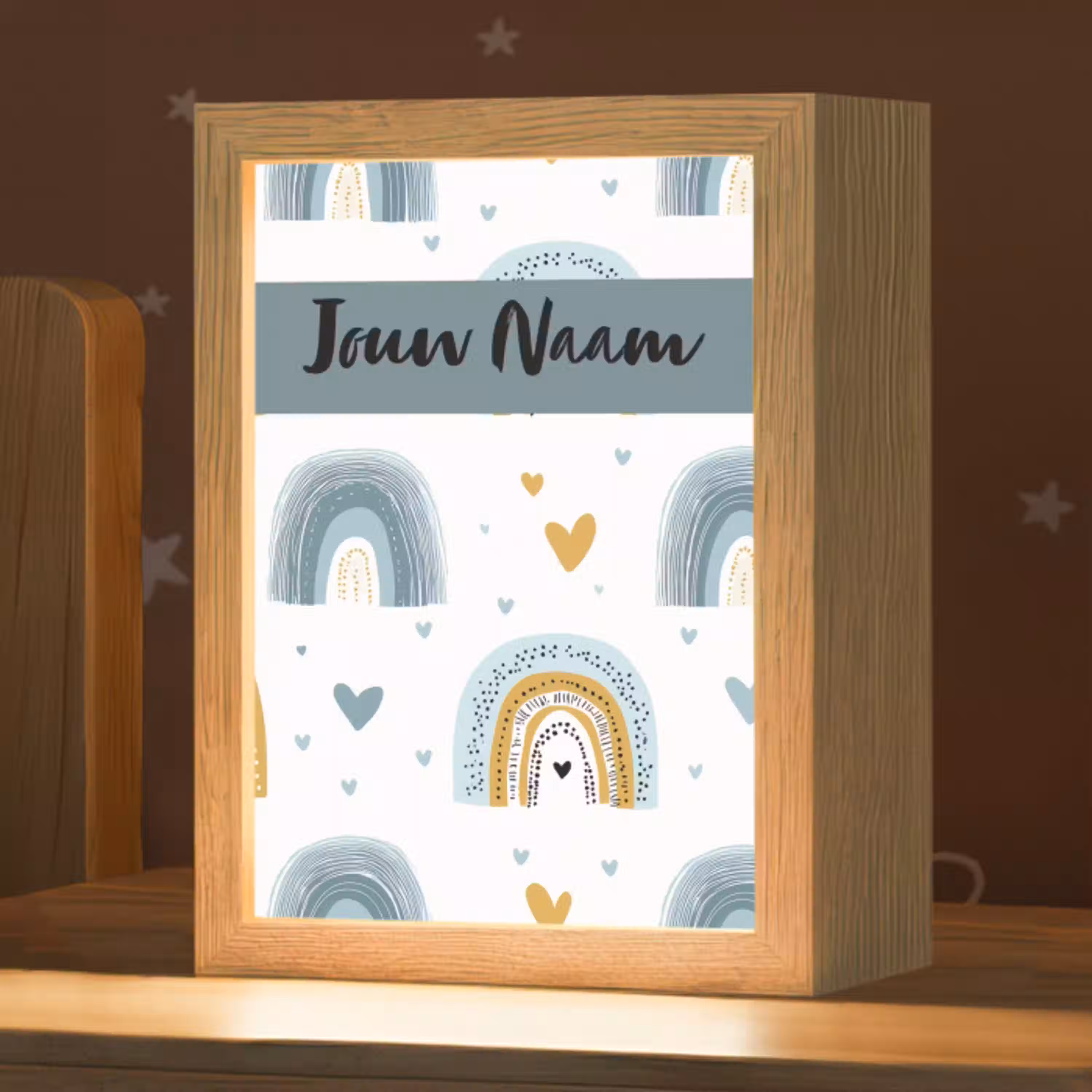 Patroon - Blauw - Regenboog - Hartjes Light Box met kabel (Kinderlampje) klein -zzz_3d_website