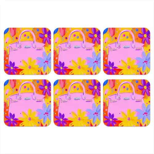 Tas - Roze - Bloemen onderzetter kurk middel -3d