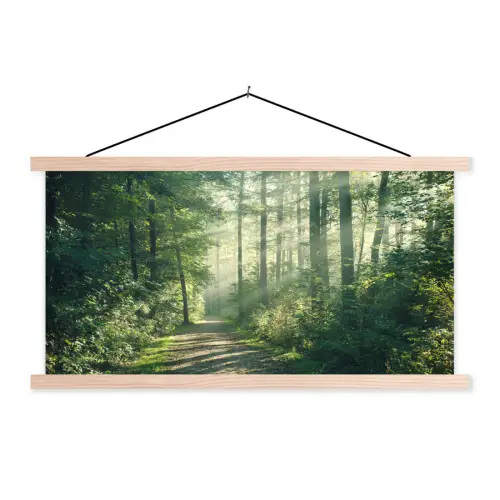 Bos - Pad - Zon - Bomen - Groen - Natuur textielposter latten blank klein -3d