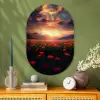 Landschap - Zonsondergang - Bloemenveld Wandcirkel Ovaal Glas middel -sfeer2
