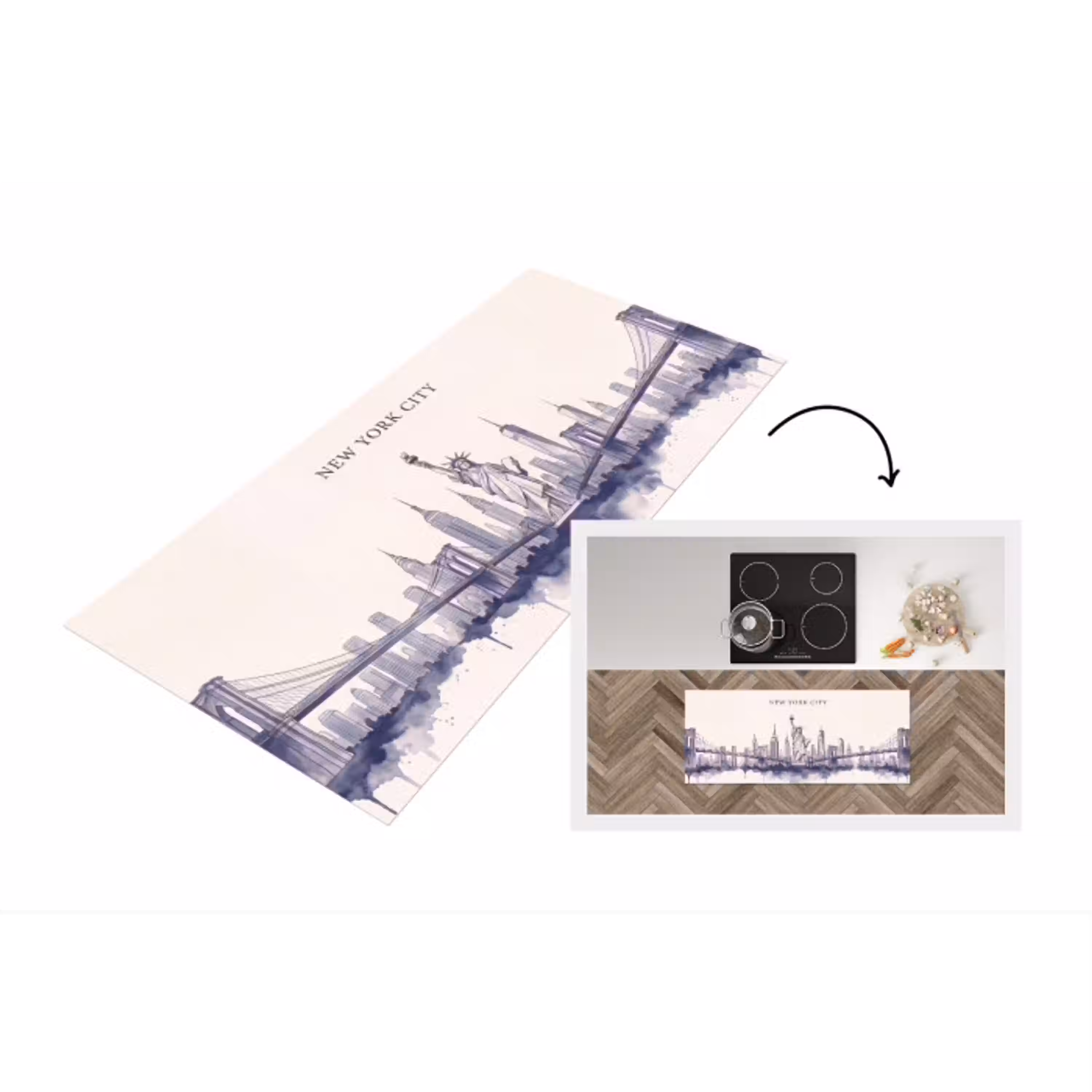New York - Vrijheidsbeeld - Skyline - Illustratie - Blauw Keukenloper - keukenmat middel -3d