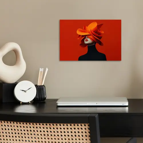 Oranje - Hoed - Vrouw poster papier klein -sfeer1