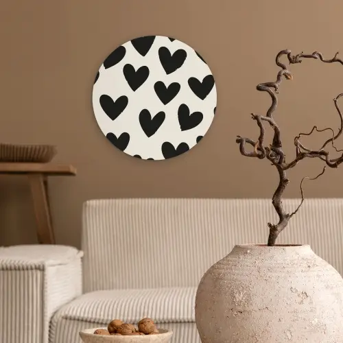 Hartjes - Zwart - Beige Wandcirkel plexiglas klein -sfeer1