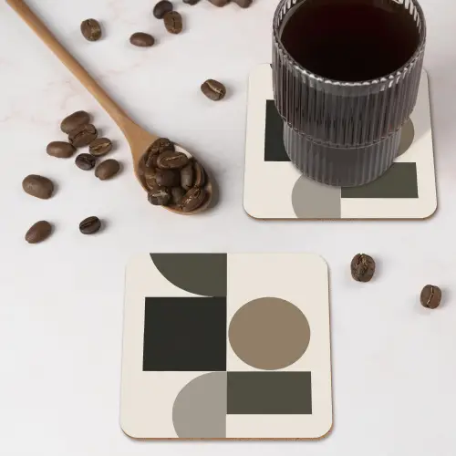 Aardetinten - Abstracte compositie - Eenvoudige vormen onderzetter kurk middel -sfeer2