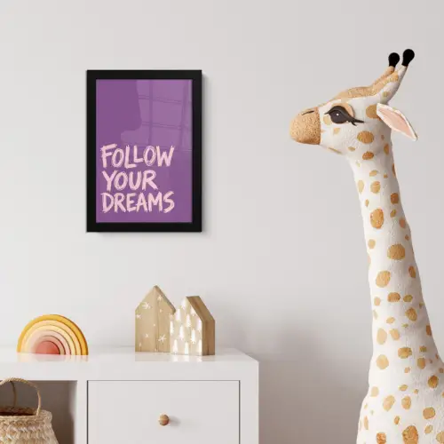 Follow your dreams - Paars - Penseeltextuur fotolijst zwart zonder passe partout klein -usfeer4_kinderkamer