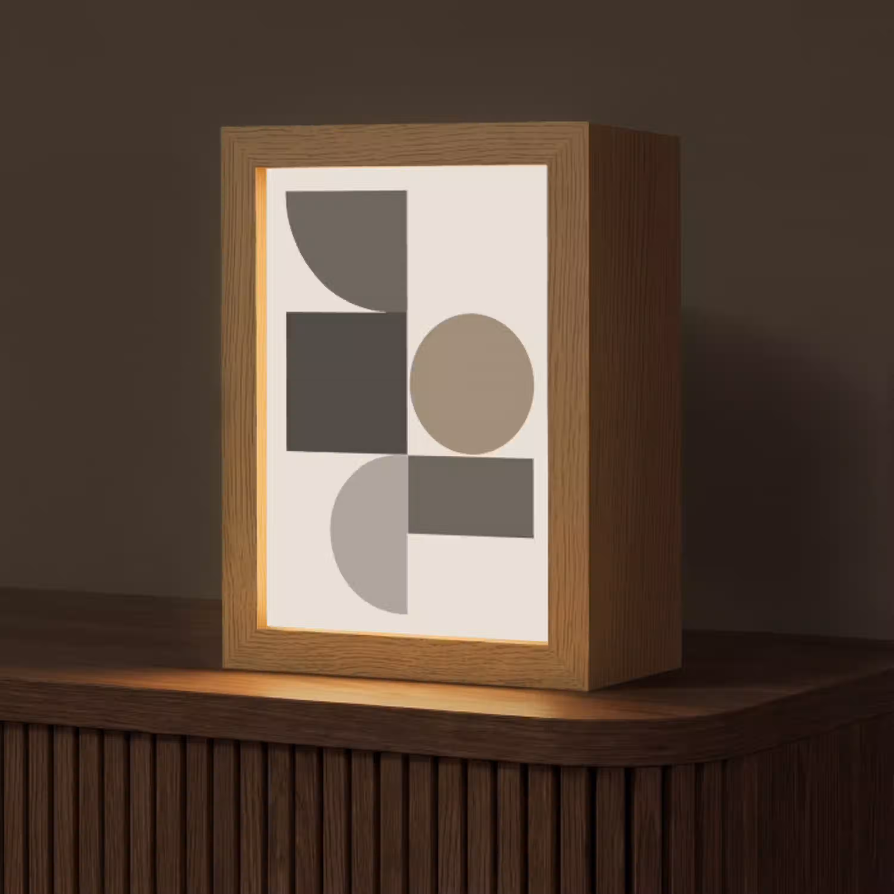 Aardetinten - Abstracte compositie - Eenvoudige vormen Light Box met kabel (Tafellamp) klein -z3d_website