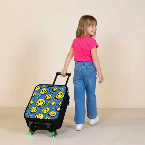 Smiley - Geel - Blauw Kinderkoffer - Zwart klein -sfeer1