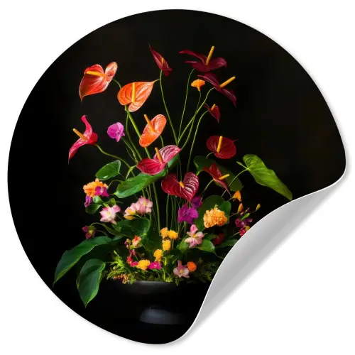 Bloemen - Vaas - Kleurrijk Wandcirkel behangsticker klein -3d