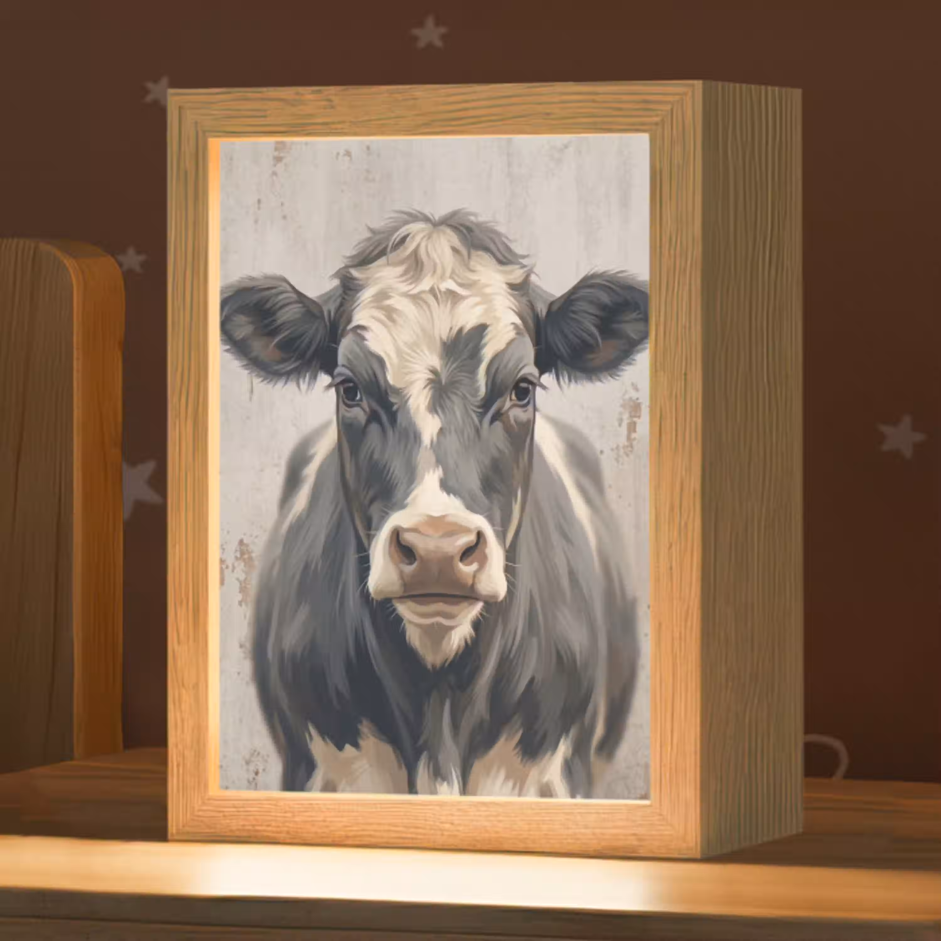 Koe - Portret - Dieren - Modern Light Box met kabel (Kinderlampje) klein -zzz_3d_website