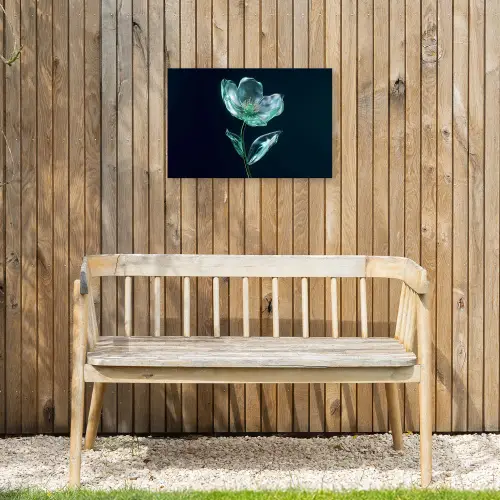Bladeren - Bloem - Glazen - Donkerblauw Tuinposter op houten frame 2 cm dik klein -sfeer4