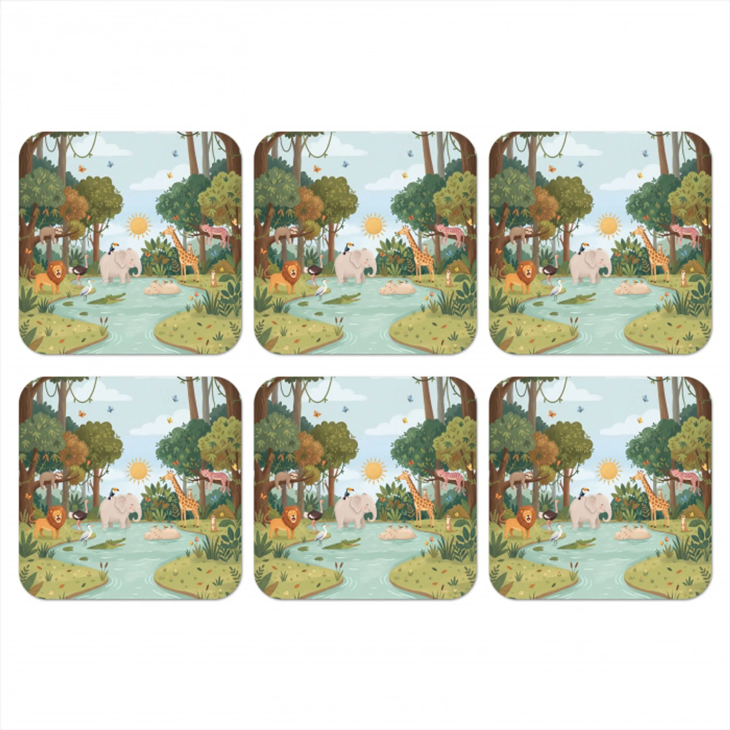 Jungle - Oase - Dieren - Kleurrijk onderzetter kurk middel -3d