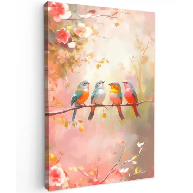 Vogels - Kleurrijk - Tak Tuinposter op houten frame 2 cm dik klein -3d