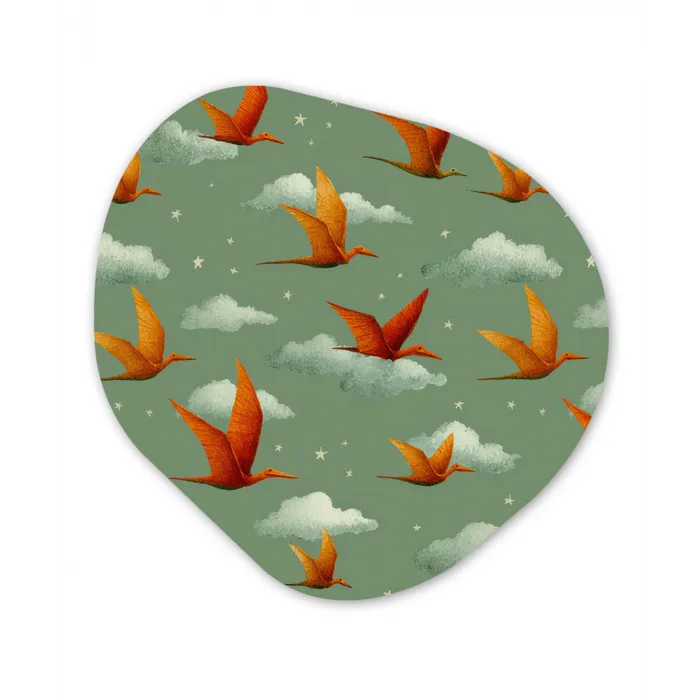 Dinosaurussen - Wolken - Sterren - Oranje Wandcirkel Organisch Forex 3mm klein -3d