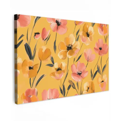 Bloemen - Geschilderd - Geel Tuinposter op houten frame 2 cm dik klein -3d