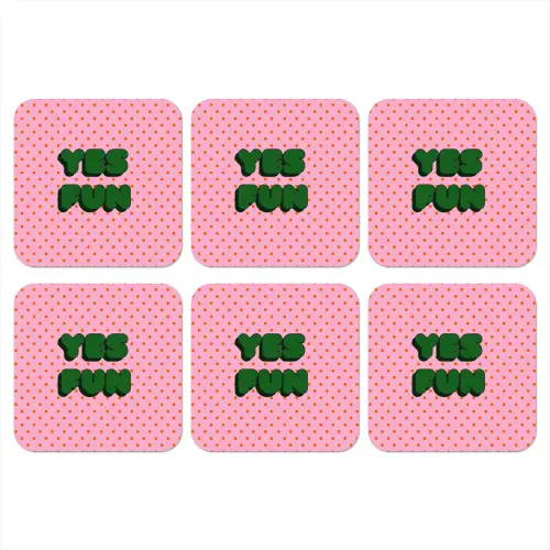 Yes fun - Groen - Roze - Stippen onderzetter kurk middel -3d
