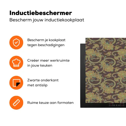 Bruin - Groen - Bloemen Inductie beschermer vinyl 3mm klein 276 -zzzzzzz-td-ups