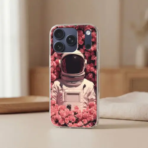 Bloemen - Roze - Astronaut Telefoonhoesje iPhone 17 Pro klein -sfeer2