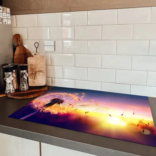 Paardenbloem - Bloemen - Zonsondergang - Horizon - Nacht Inductie beschermer vinyl 3mm klein -sfeer3