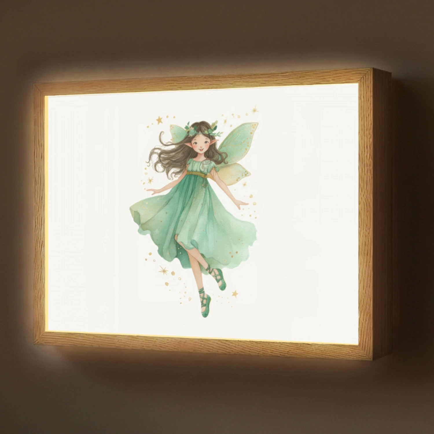 Bosfee - Groen - Sprookje Light Box met batterij (Wandlamp) middel -z3d_website