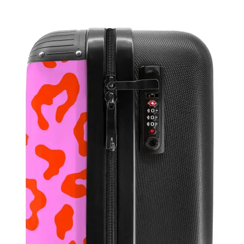 Panterprint in rood op roze achtergrond NBS - Handbagage koffer - Kinderen Unisex middel -slot