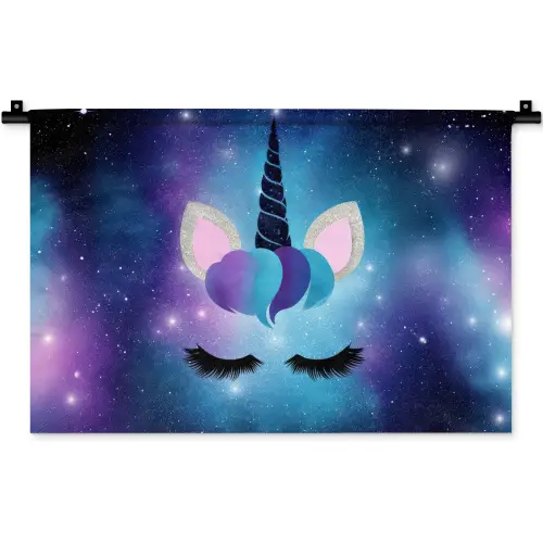 Eenhoorn - Sterren - Magisch - Blauw Wandkleed katoen klein -zz3d