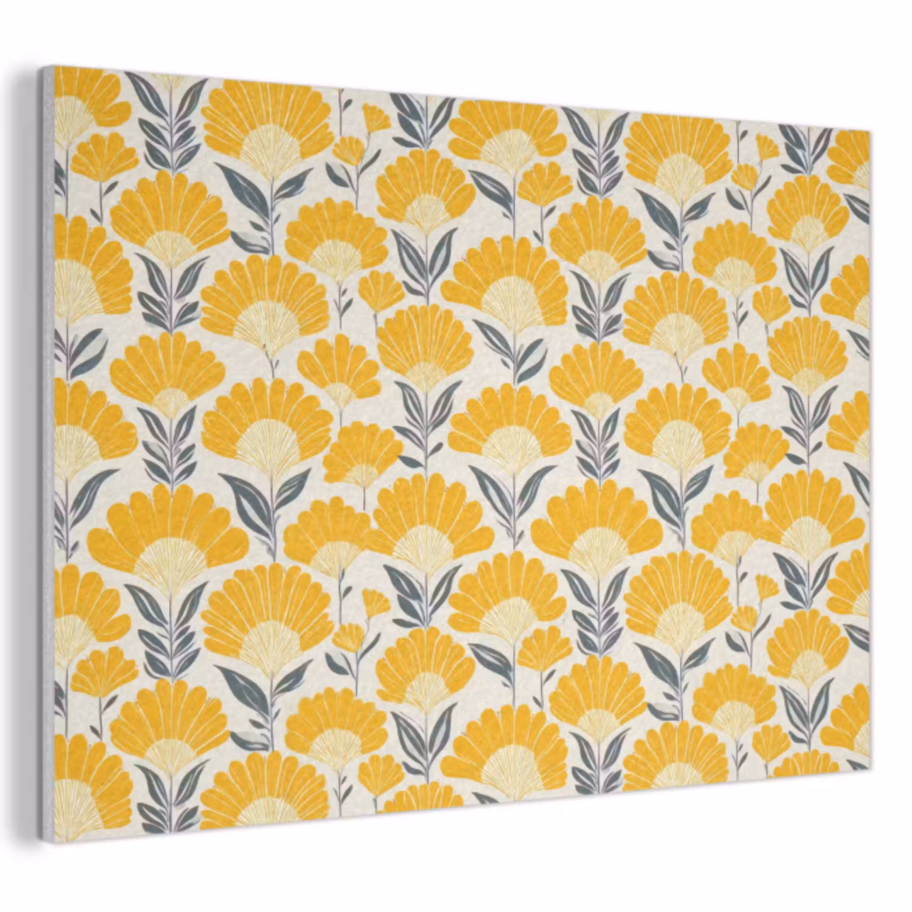 Bloemen - Retro - Botanisch - Okergeel - Grijs PET vilt klein 837 -3d