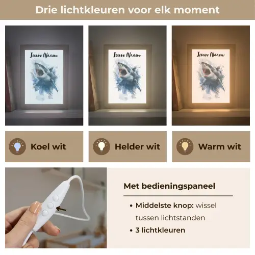 Haai - Blauw - Water Light Box met kabel (Kinderlampje) klein -USP_lichtkleurNL