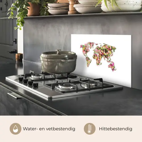 Wereldkaart - Bloemen - Felgekleurd keuken achterwand spatscherm klein -usp_NL