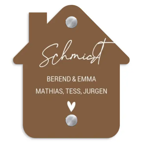 Bruin - Sierlijk Naambord Huisje klein -3d