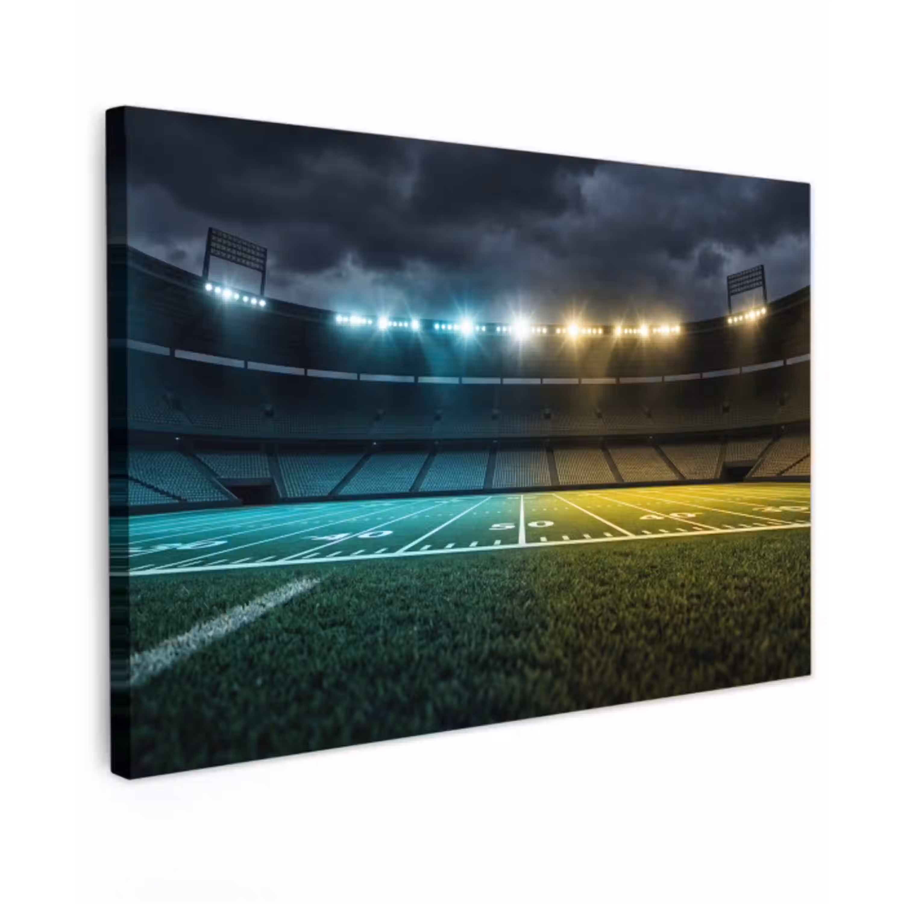 Voetbal - Stadion - Nacht - Modern Tuinposter op houten frame 2 cm dik klein -3d