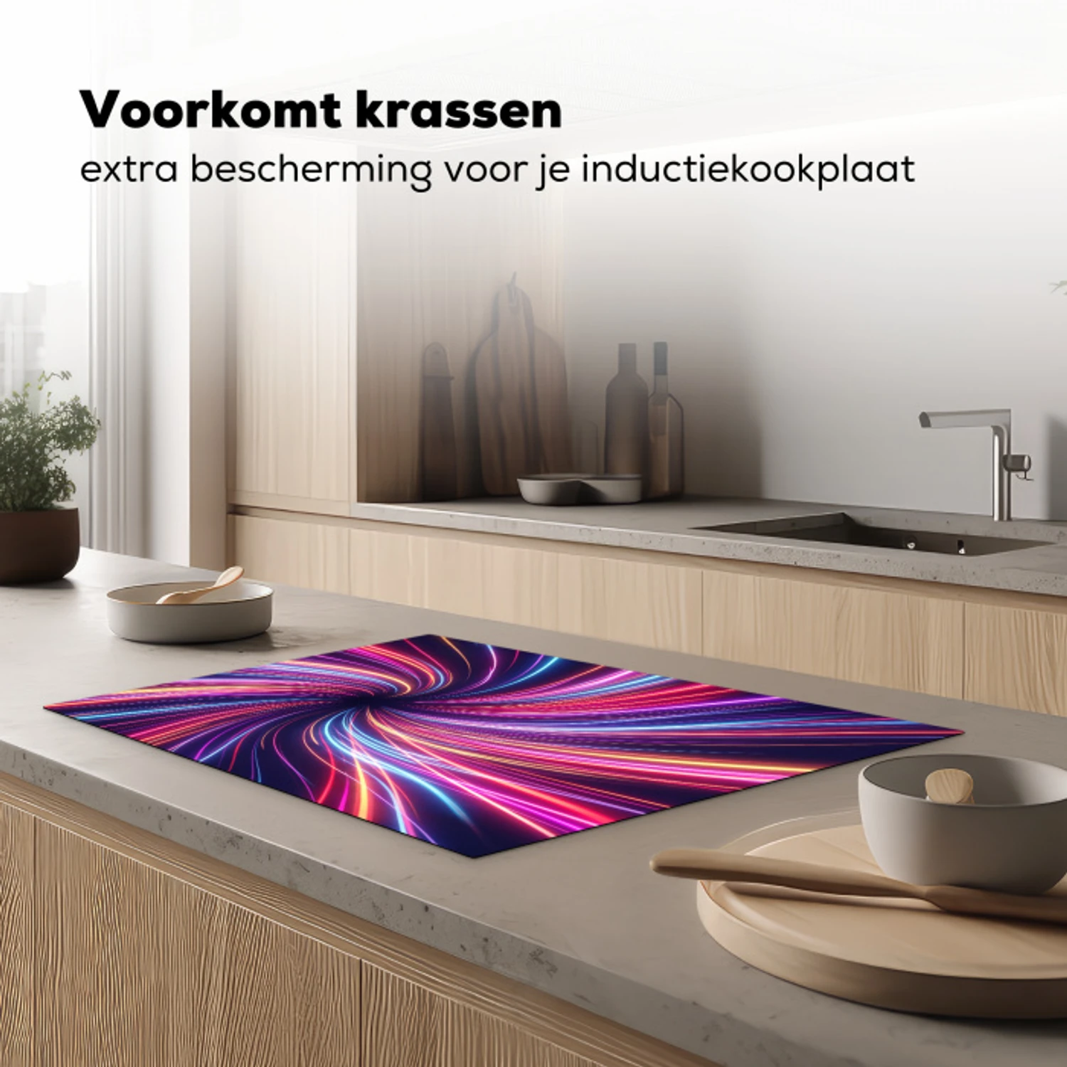 Abstract - Swirl - Futuristic - Neon Inductie beschermer vinyl 3mm klein -sfeer1