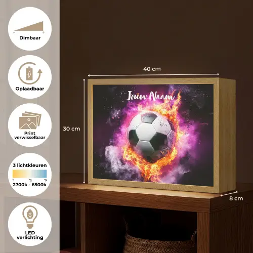 Voetbal - Roze - Vuur Light Box met batterij (Wandlamp kind) middel -USP_websiteoverzichtNL