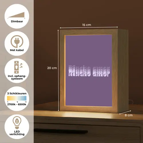 Mucho amor - Paars - Grafisch Light Box met kabel (Tafellamp) klein -USP_NL