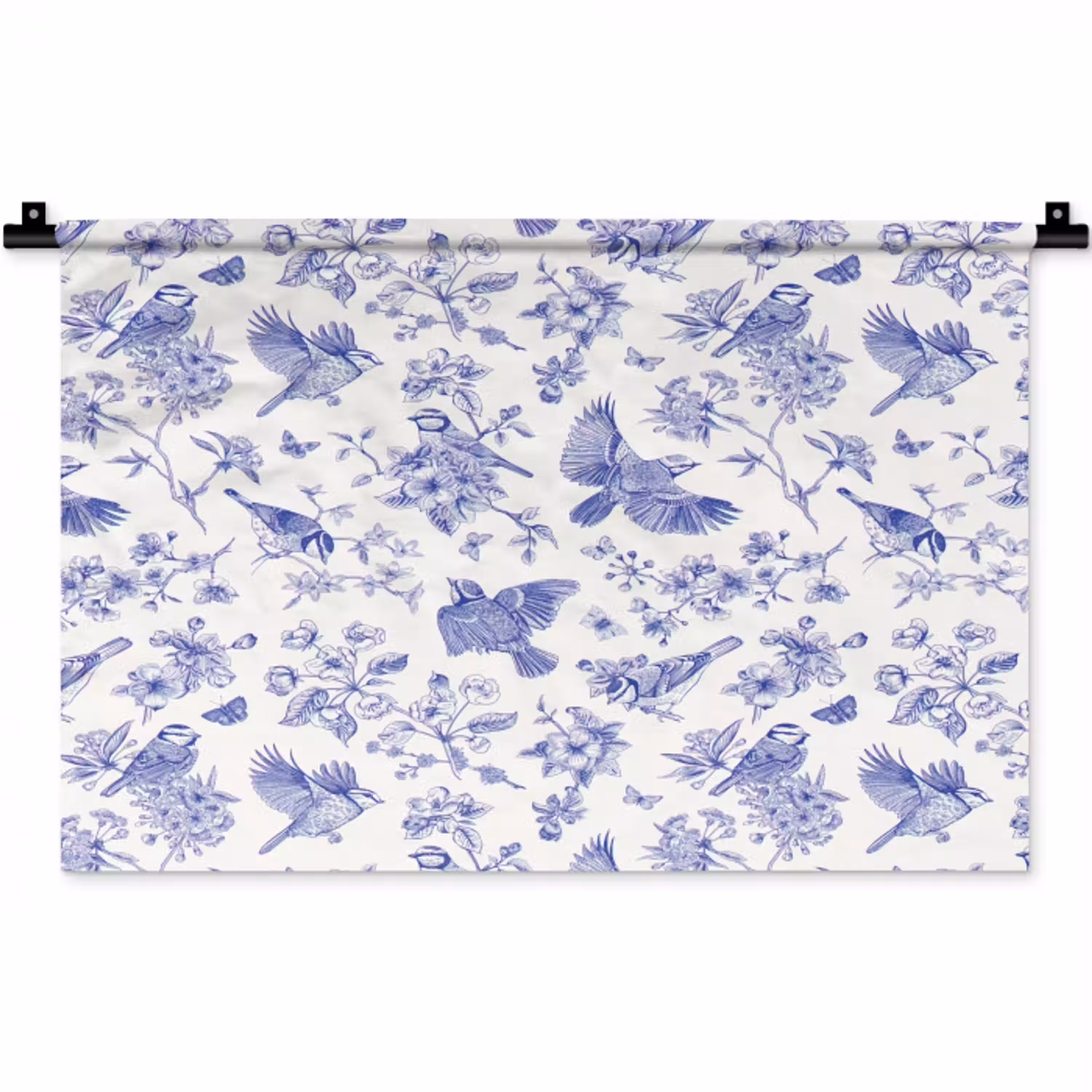 Birds - Flowers - Blue Wandkleed katoen klein 269 -zz3d
