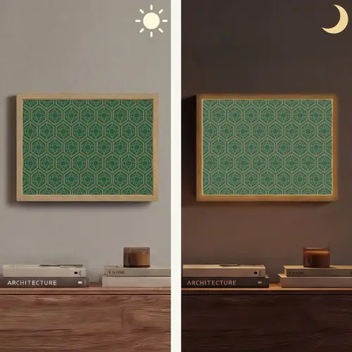 Geometrisch - Patroon - Groen Light Box met batterij (Wandlamp) middel 907 -sfeer3