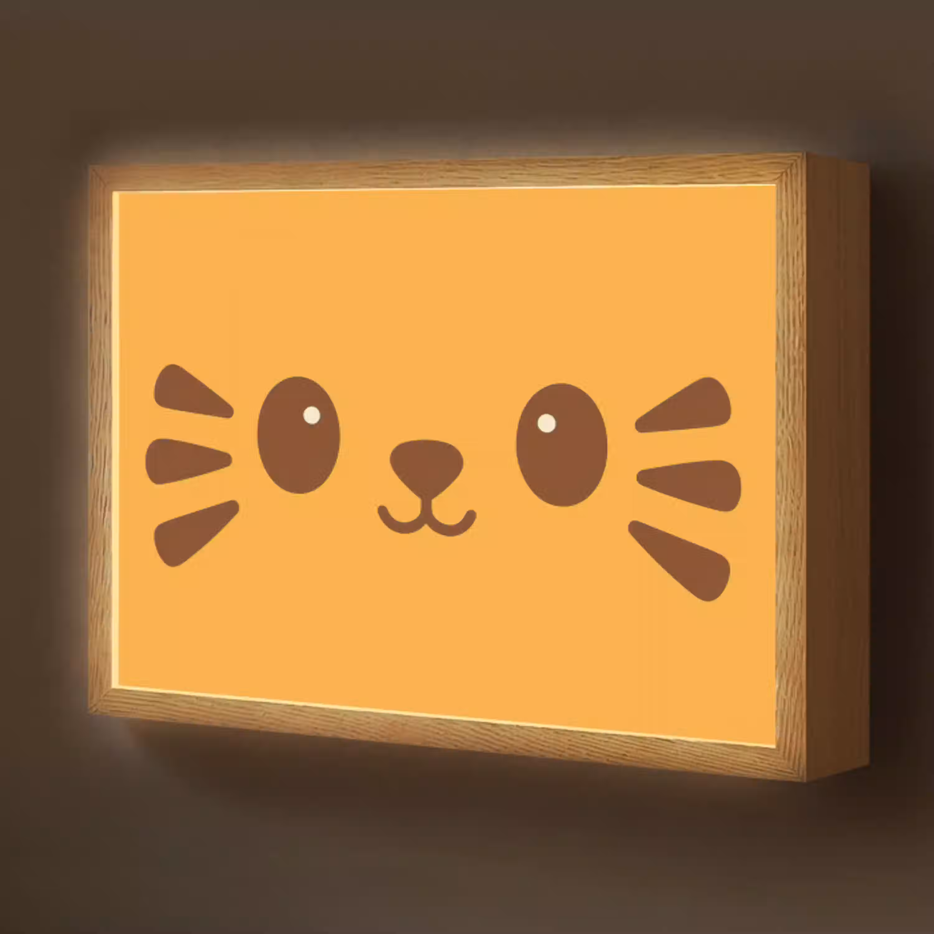 Kat - Simplistisch - Oranje - Vrolijk Light Box met batterij (Wandlamp kind) middel -z3d_website
