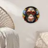 Chimpansee - Aap - dieren - Graffiti - Bril - Koptelefoon - Kleuren Wandcirkel kunststof plaat 5mm dik klein -sfeer5