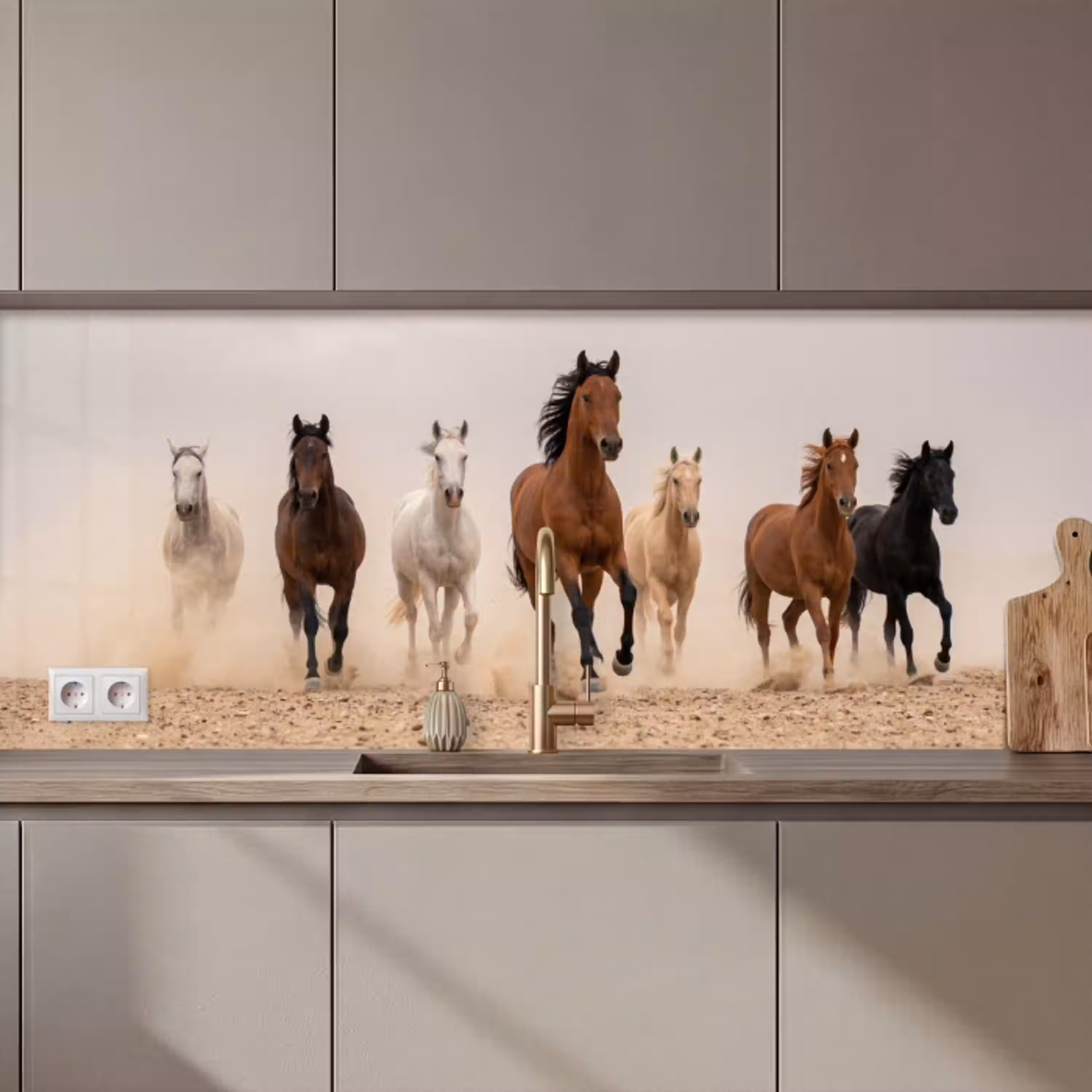 Kudde paarden - Stofwolk - Bruin - Zwart keuken achterwand 2 middel zz_3dshopping