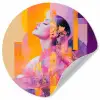 Abstract - Portret - Vrouw - Kleurrijk Wandcirkel behangsticker klein -3d