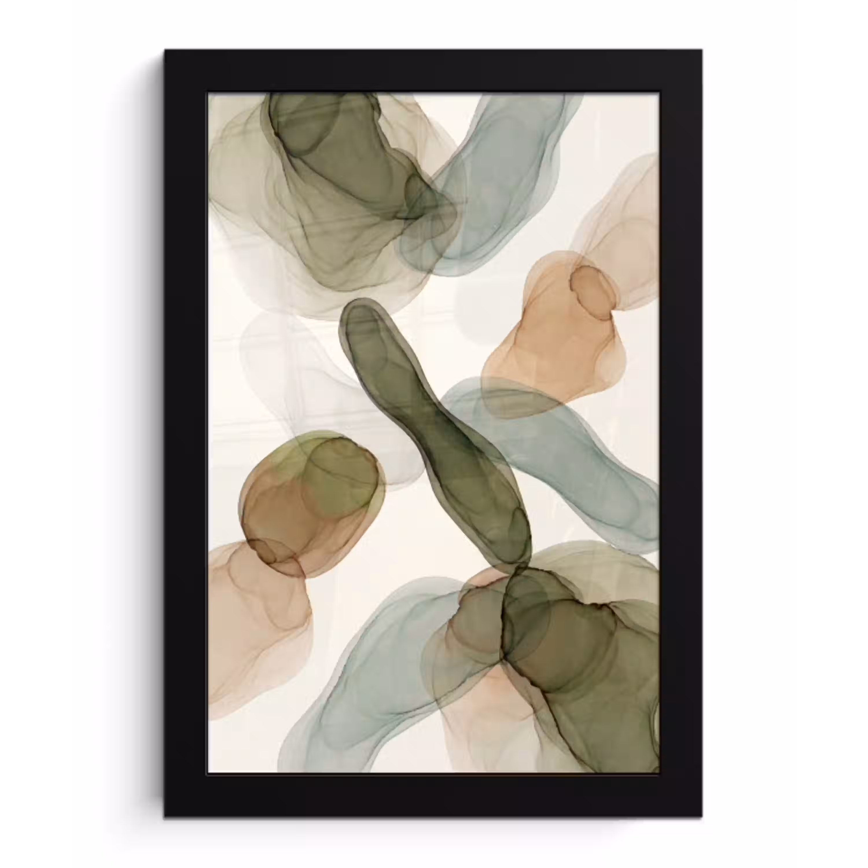 Abstract - Vormen - Modern - Kunst - Groen - Bruin fotolijst zwart zonder passe partout klein -3d
