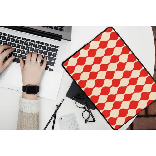 Golvend patroon - Retro - Rood - Beige laptophoes neopreen klein 279 -bureau
