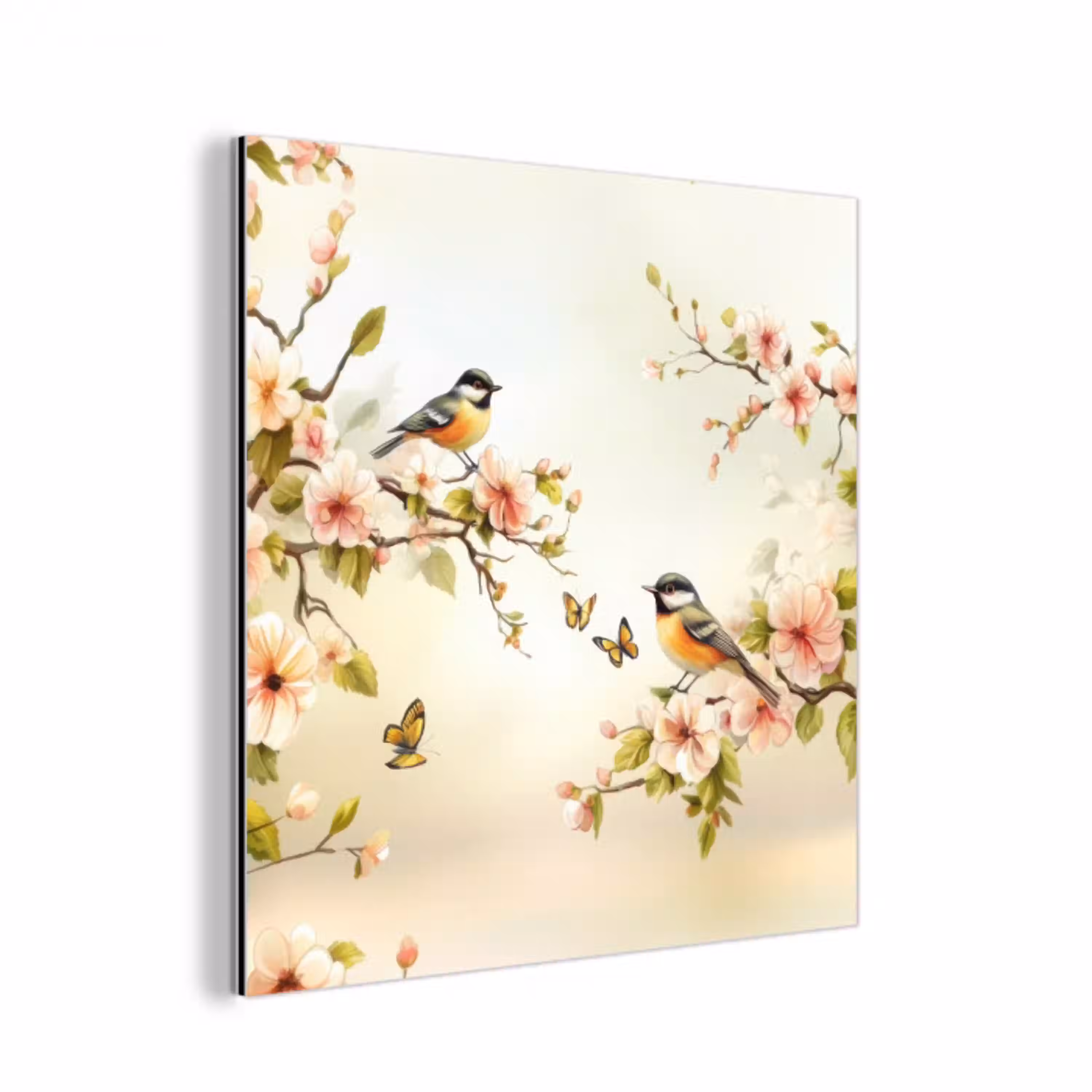 Takken - Bloemen - Vogeltjes - Roze aluminium wit klein -3d