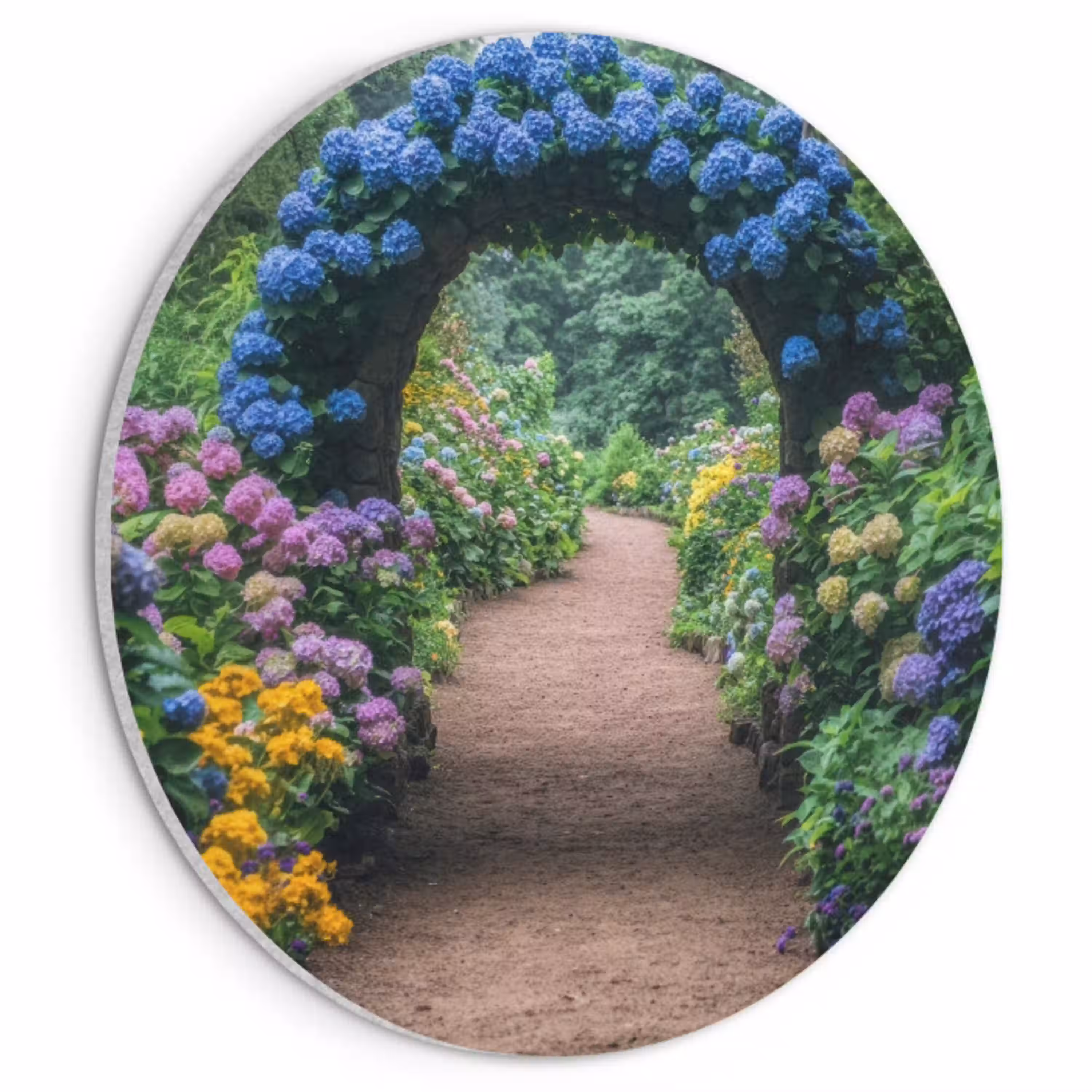Doorkijk - Bloemen - Hortensia - Pad Akoestische PET Vilt - Rond klein -3d